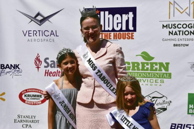 From left, Violet Frizzell, Junior Miss Tabouleh, Taylor Webb, Miss Tabouleh, and Henley Stratton, Little Miss Tabouleh, all Bristow residents. They enjoyed the day signing autographs photo courtesy of Richard Stephens