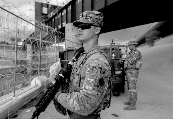 Oklahoma National Guard Soldiers, Sgt. Dale Moody and Spc. Blake Morgan, 45th Infantry Brigade Combat Team, performs border operations.