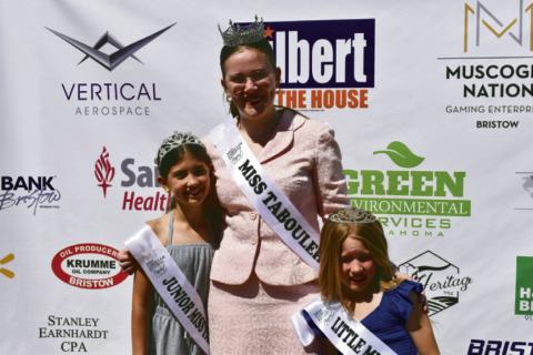 From left, Violet Frizzell, Junior Miss Tabouleh, Taylor Webb, Miss Tabouleh, and Henley Stratton, Little Miss Tabouleh, all Bristow residents. They enjoyed the day signing autographs photo courtesy of Richard Stephens