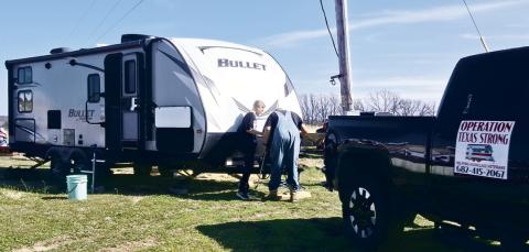 Operation Texas Strong dropping off a trailer they donated to the Hall family who lost their home in in the recent tornado that touched down outside of Bristow. Jessica Lynn photo