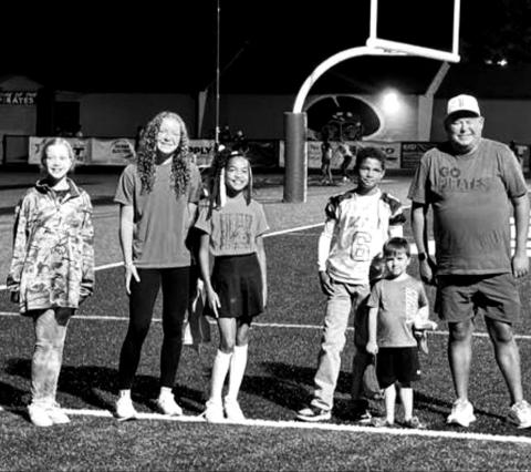 The Most Valuable Pirates of the game demonstrating the trait of Grit. From left, Isabella Ankhauser, Bristow Middle School, Josie Morgan, Bristow High School, Adyson Cooper, Collins Elementary, Avion Jackson, and Waylon Gower, Edison Edison Elementary. courtesy photo