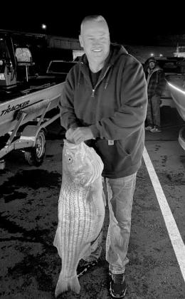 A near record was set on April 27, 2023 below Lake Eufaula dam William Scott reeled in a striped bass weighing 46 pounds and 10 ounces - falling just 12 ounces short of the state record. His catch measured just over 40 inches in length.
