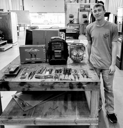 Kurtis Smith, a second year HVAC and a senior at Kellyville High School received a scholarship from MEPO to help purchase tools for the HVAC trade. Levi Cartwright, a second year HVAC student and a senior at Bristow High received recognition and a tool kit from MEPO. courtesy photo