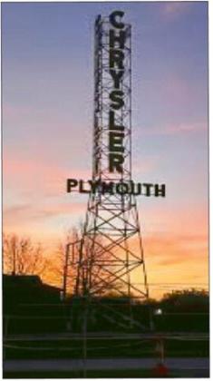 The Chrysler Tower rises 102 feet above its new home in the Chrysler Tower Plaza on Historic Route 66 in Bristow, Oklahoma. courtesy photo