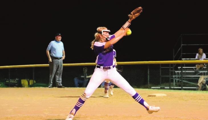 Lady Pirate Abby Morgan pitches a shutout 14-0 against Beggs. courtesy photo
