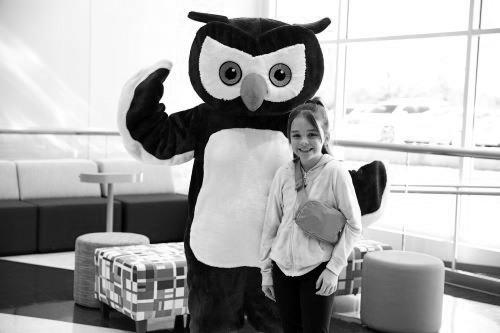Central Tech's owl mingled and engaged with guests during open house. courtesy photo