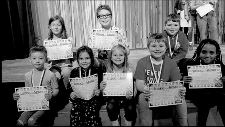 February students of the Month are front row from left, Ryder Sexton, Katie Smith, Gia Jolley, Sebastian Woods and Lyric Laskey. Back row from left, Alexia Hindshaw, Isaac Watts and Ryder Mann. courtesy photo