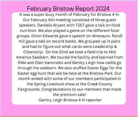 Bristow 4-H Happenings